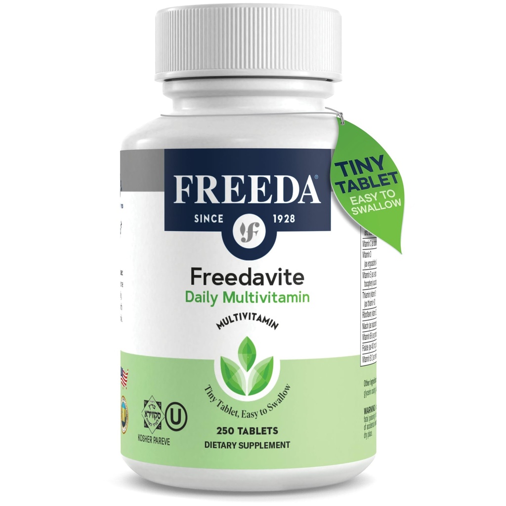 Freedavite Tiny Tablet - Moderat multivitamin til mænd og kvinder - Pure Vitamin A, C, D, E, B1, B2, B6, B12, biotin, calcium, zink, jern, magnesium, mangan, kobber, selenium, jod - 250 Tæl