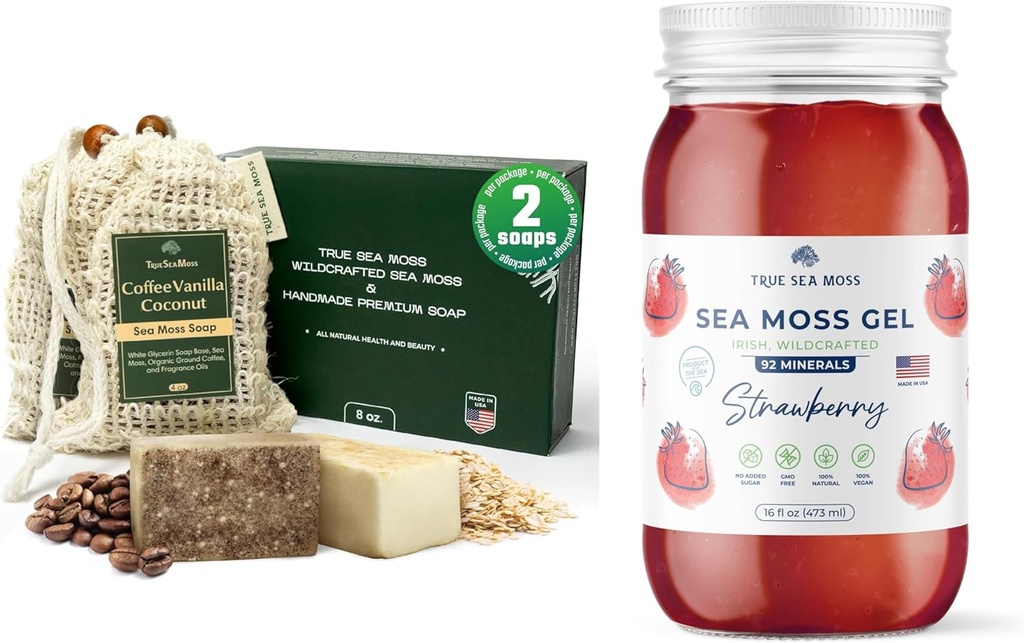 TrueSeaMoss Sea Moss Soap Coffee Vanilla Coconut & Oatmeal Honey & Strawberry Sea Moss Gel