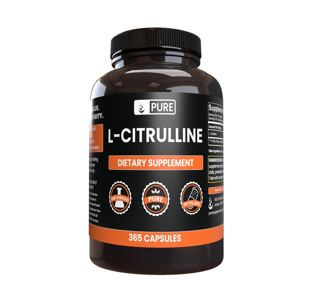 Pure Original Ingredienser L- Citrullin (365 kapsler) Ingen Magnesium eller Rice Fillers, Altid Pure, Lab Verified