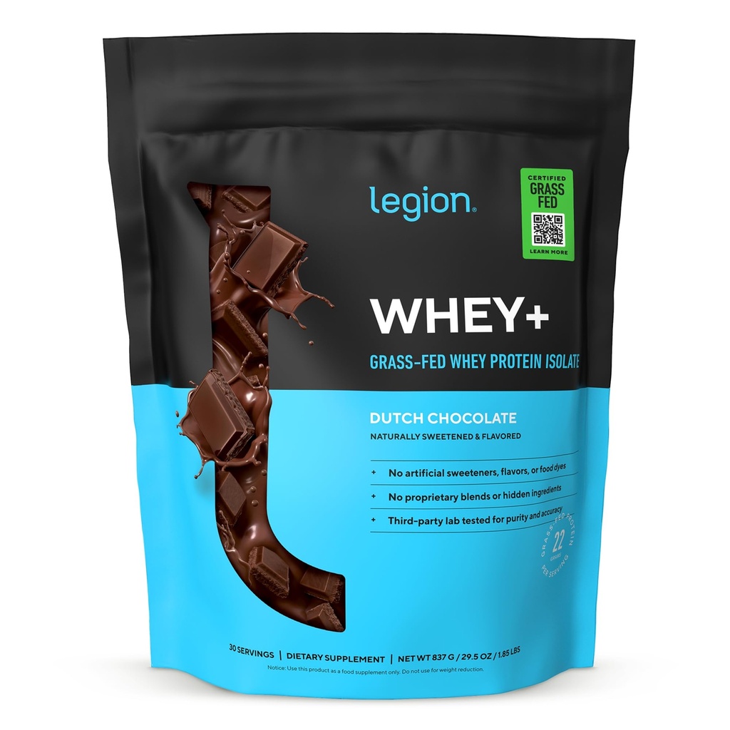 LEGION Whey + Protein Whey Isolate from Grass Fed Cows - Whey Protein Isolate Powder Low Calorie, Non- GMO, Sugar Free, Lactose and Gluten Free, All Natural Protein Powder for Men & Women 30 Servering