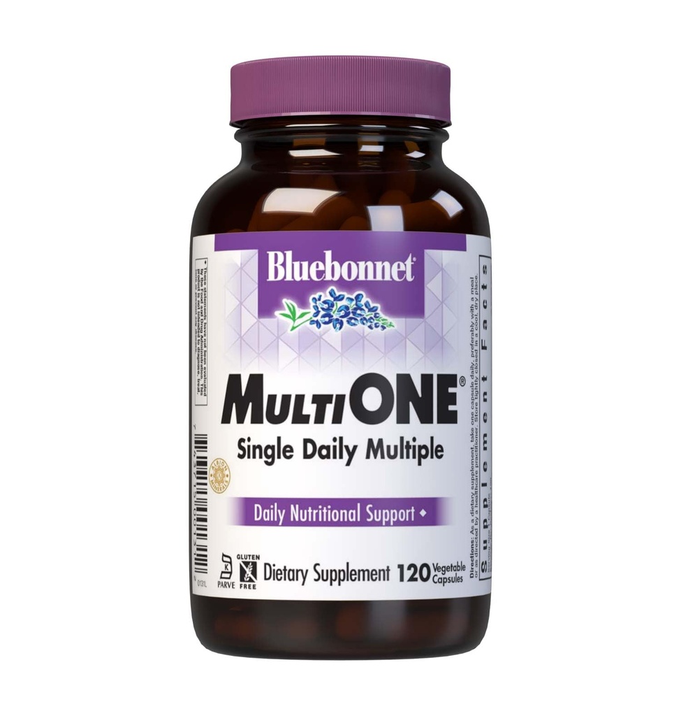 Bluebonnet Nutrition Multi One (Med jern) Vegetabilske kapsler, Komplet Fuld Spectrum Multiple Vitamin Supplement, B Vitamin, Gluten & Mælk gratis, kosher, 4 Måned Supply, 120 Greve