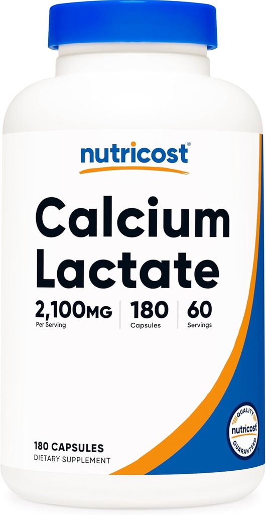 Nutricost Calcium Lactat 2,100mg; 180 kapsler - Vegan, Non- GMO og Gluten Gratis, 60 Servere