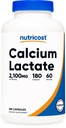 Nutricost Calcium Lactat 2,100mg; 180 kapsler - Vegan, Non- GMO og Gluten Gratis, 60 Servere