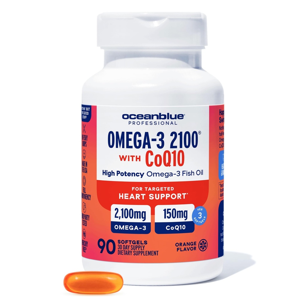 Oceanblue Omega 3 2100 med CoQ10 ttesmå 124; Triple Strength Fish Oil Combo Supplements 124; 1350MG EPA 650MG DHA 150MG DPA med 150MG CoQ10 Medical 124; Orange Flavor 124; Heart Support