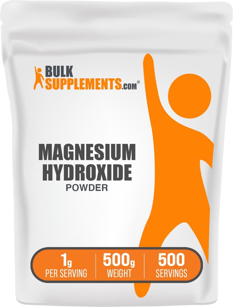 BulkSupplements.com Magnesium Hydroxide Powder - Magnesium Hydroxide Supplement - Food Grade & Gluten Free, 1g per Serving, 500g (1.1 lbs) (Pakning med 1)