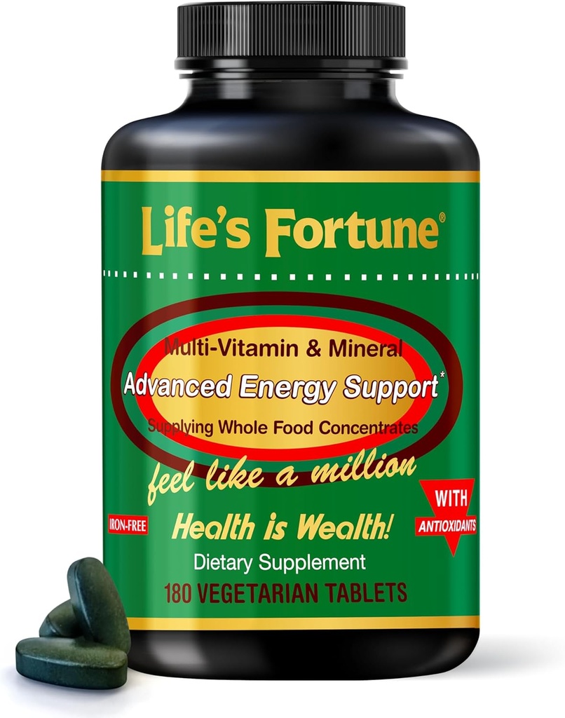Livets Fortune Multivitamin & Mineral Supplement, Daily Natural Energy Kilde til Mænd & Kvinder, med Superfood Grønne, Aminosyrer, Enzymer, High Potency Vitamin A, C, D, E, B12, 180 Tab