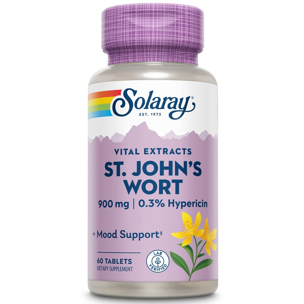 SOLARAY St. Johns Wort Aerial Extract One Daily 900mg, Standardized w / 0, 3% Hypericin til Mood Stabilitet & Brain Health Support, Non- GMO