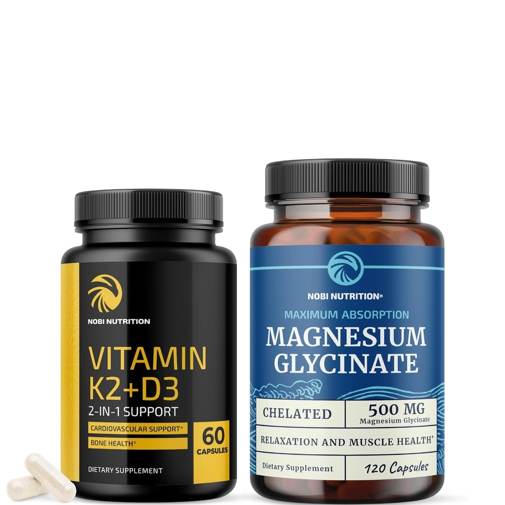D3- vitamin K2 og Magnesium Glycinate Supplement 1 124; Knogle-, hjerte - og muskelstøtte med 5000 IE D3, K2 MK7 og 500 mg Magnesiumstearat 124; Høj Absorption, immun- og nervetilskud 124; 60 Serveringer hver