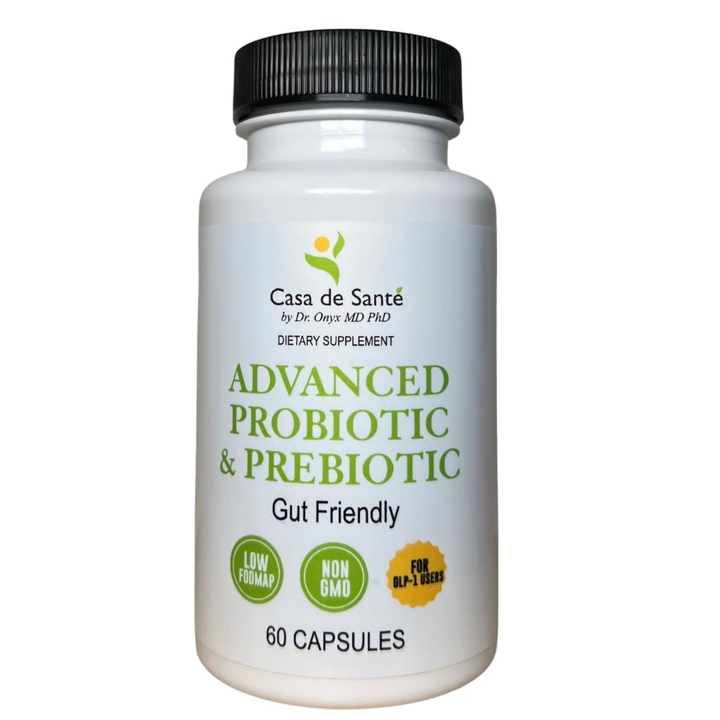 Casa de Sante Advanced Probiotic & Prebiotic - GLP-1 Support for Sensitive Stomachs | Low FODMAP Gut Friendly Synbiotic 4.4B CFU PreforPro Technology - 60 Delayed Release Capsules