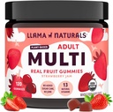 Llama Naturals Multivitamin for kvinder & mænd, Vegansk, Økologisk Gummier med D-vitamin, C & K, Voksne Real Fruit Gummy Vitaminer, Chewable Multivitamin Supplement, Ingen Tilføjet sukkerrør, Jordbær, 120 Ct