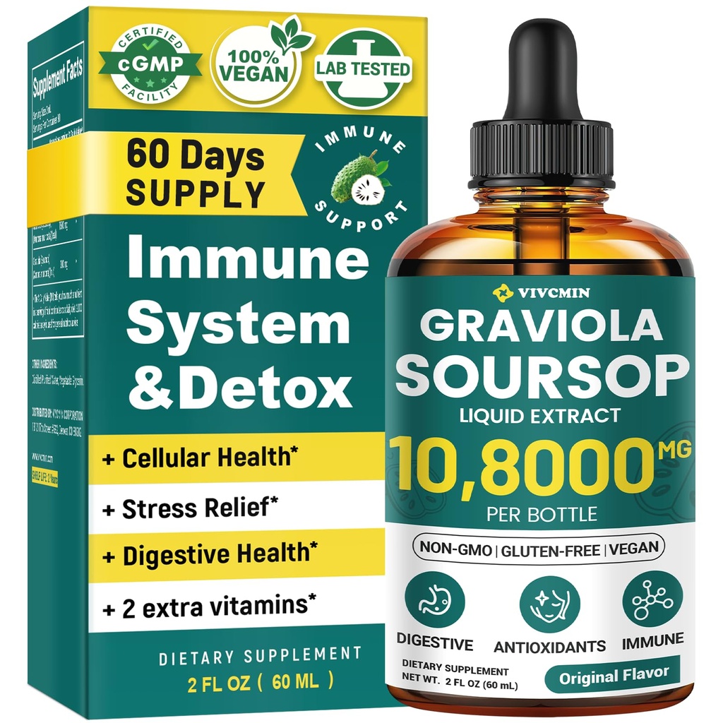 Graviola Soursop Leaf Extract Liquid - Soursop Bitters Liquid, Support Immunation, Relax, Lever og søvn Buddy 124; Non- GMO, Sugar & Gluten Free, Original Flavor, 2 Fl Oz