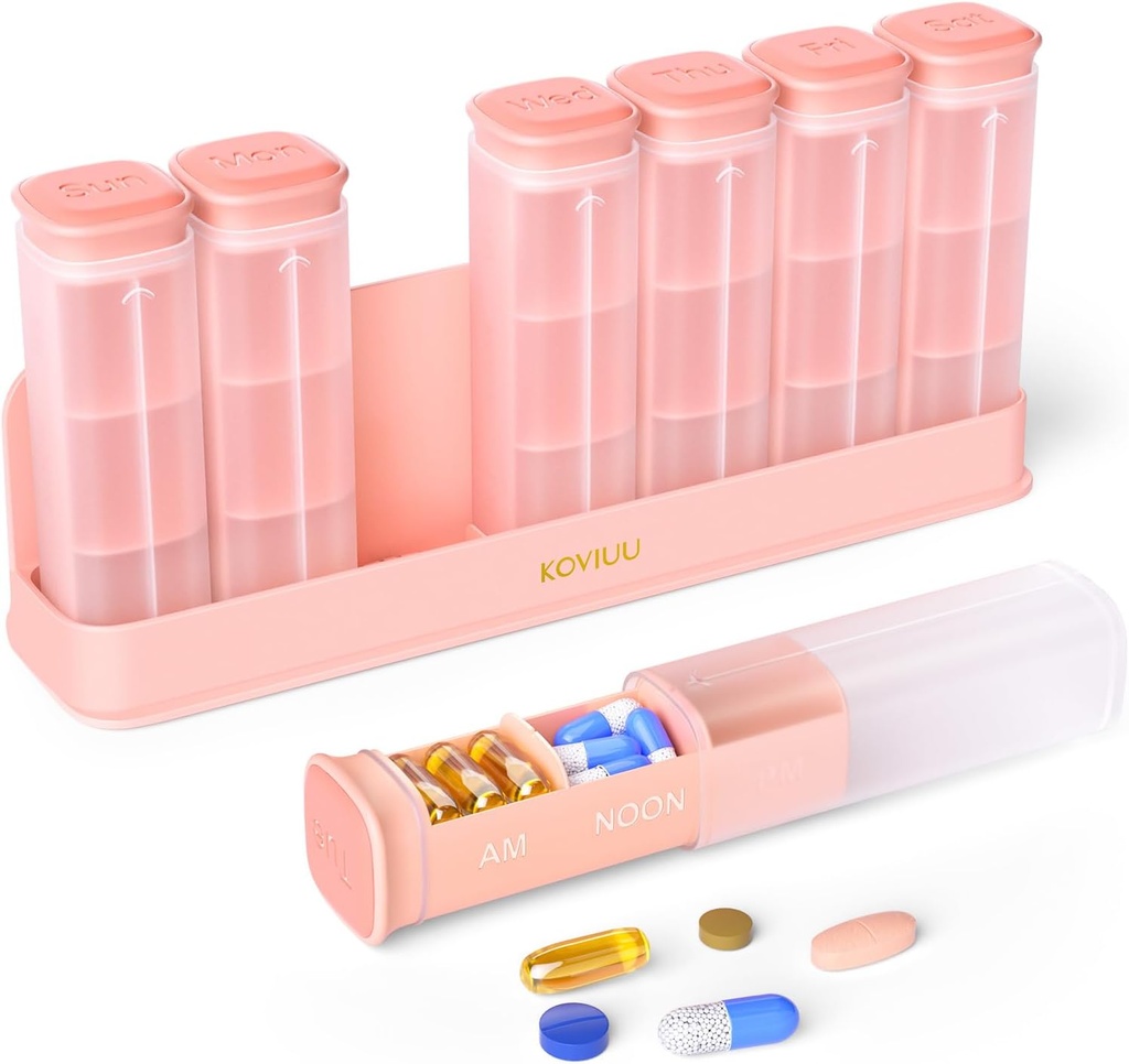 Ugentlig Pill Organizer 3X en dag, Aftagelig Pill Box 7 Dag, Stor 3 gange daglig Pill Case, Travel Pill Container Holder, Uge Medicin Dispenser Pillbox for Vitamin Supplement Medicin, Pink