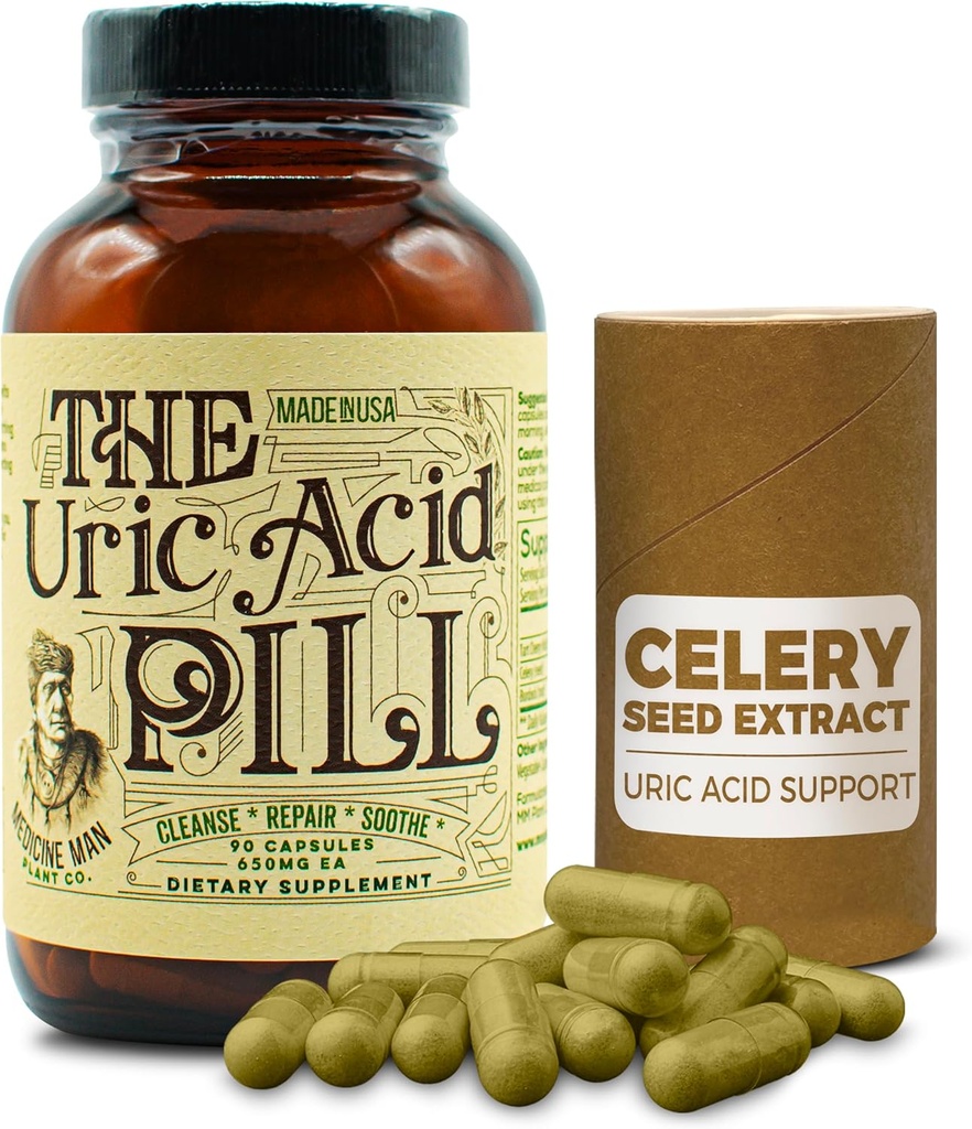 Den Urisyre Pill 90 Kapsler - Urisyre supplement med Tart Cherry Extract, Selleri Frø, og Burdock Root - Urisyre Support indeholder non-GMO og urteingredienser