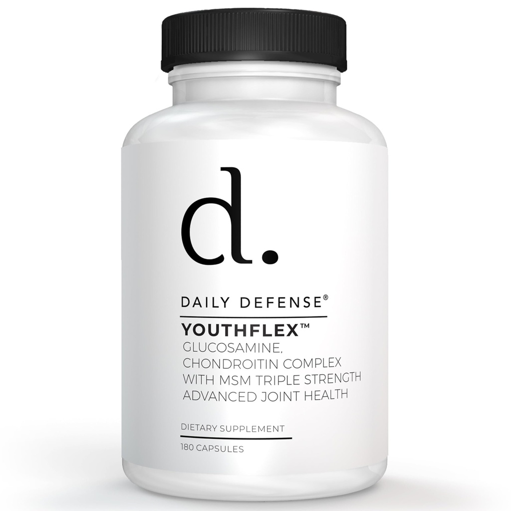 Glucosamin med Chondroitin & MSM Fælles tillæg - Fælles supporttillæg til mænd og kvinders mobilitet & fleksibilitet - 180 kapsler, Youthflex Glucosamin Complex, Made in USA