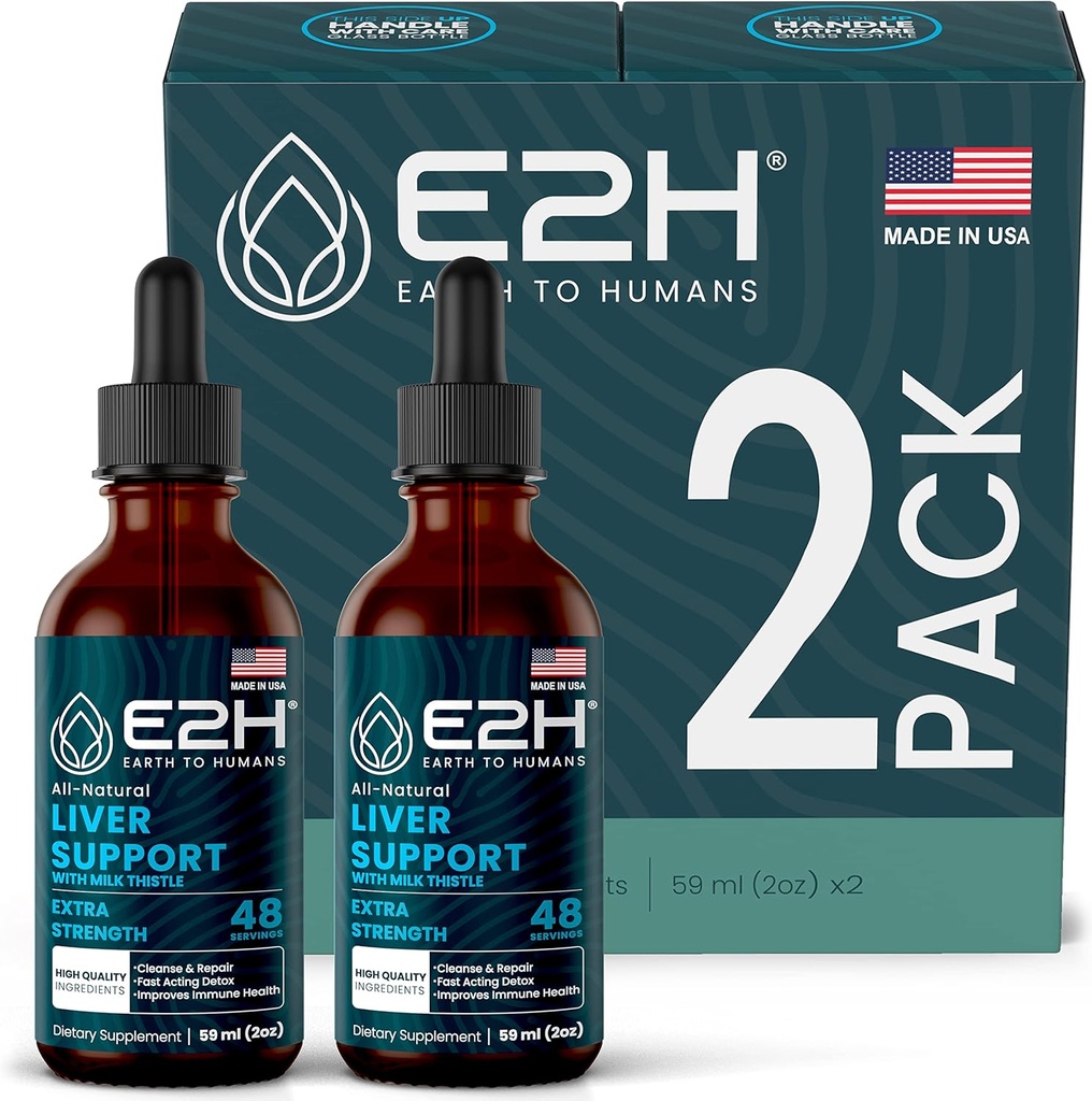 E2H Leverstøtte supplement med mælk tidsel - Lever sundhed formel - Artichoke Extract, Mælkebøtte Root, Chanca Piedra, og mere - Absorbent flydende formel (2 flasker)