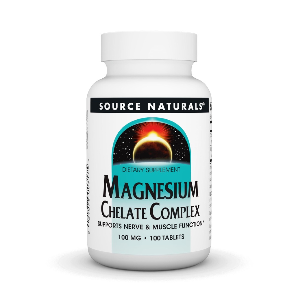 Source Naturals Magnesium Chelate Complex, Supports Nerve & Muscle Function*, 100 mg -100 Tablets