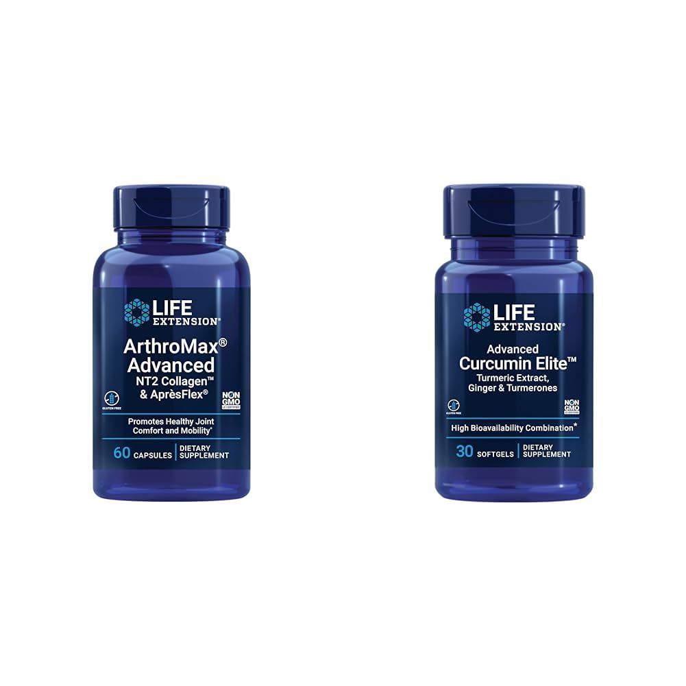 Life Extension ArthroMax Advanced Joint Health Supplement med Collagen, Glucosamin & Curcumin Elite Turmerisk, 60 kapsler & 30 Softgels