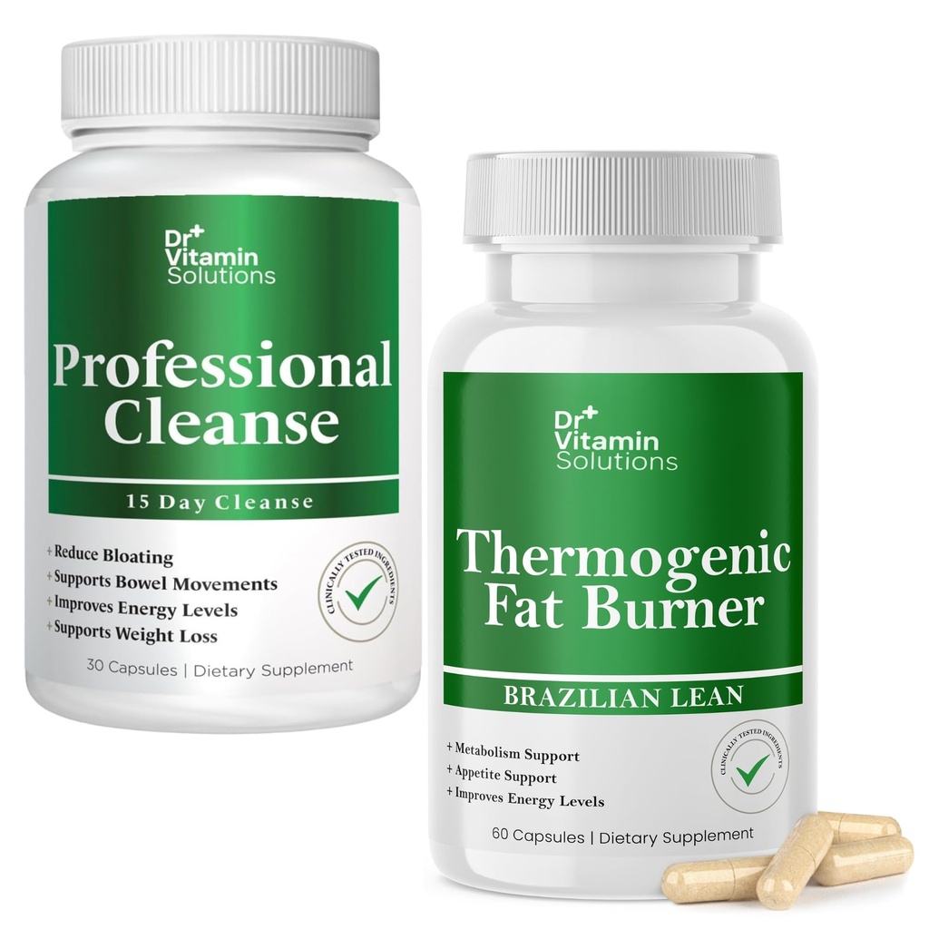 DR VITAMIN LØSNINGER Professionel Detox Rengøring og termogene Fat Burner Bundle - 15 dages Rengøring til vægthåndtering, Gut Sundhed, og Bloating Relief - 90 Caps