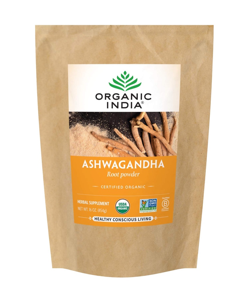 ORGANISK INDIA Ashwagandha Powder Organic - Ashwagandha Root Powder Bulk, Herbal Supplement - Vegan, Gluten- Free, Kosher, Non- GMO, Understøtter Stress Relief, Energi, og søvn - 1lb Bag