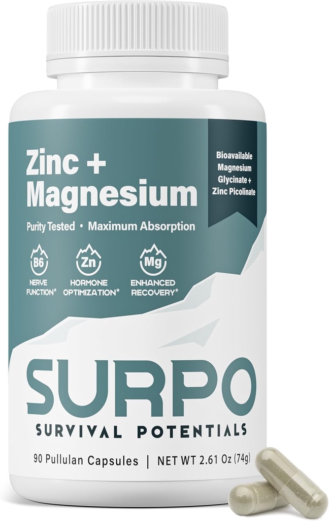 B6 Zink og Magnesium Kosttilskud til mænd og kvinder, Post Workout Muscle Recovery Kosttilskud til ben kramper, immun- og søvnstøtte, Chelated Magnesium Glycinat med zink Plus Vitamin B6, 90 Kapsler