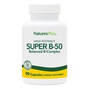 Nature Plus Super B50- 90 Vegetariske Kapsler - Høj potens B Complex Vitamin Supplement - Brain & Energy Booster - Gluten- Free - 90 Servering