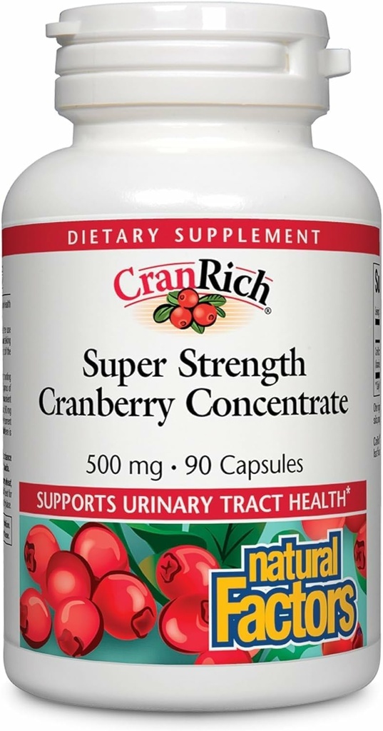 CranRich af naturlige faktorer, Super Strength Cranberry Koncentrat, Antioxidant supplement til Urinary Tract Support, Non- GMO, 90 kapsler