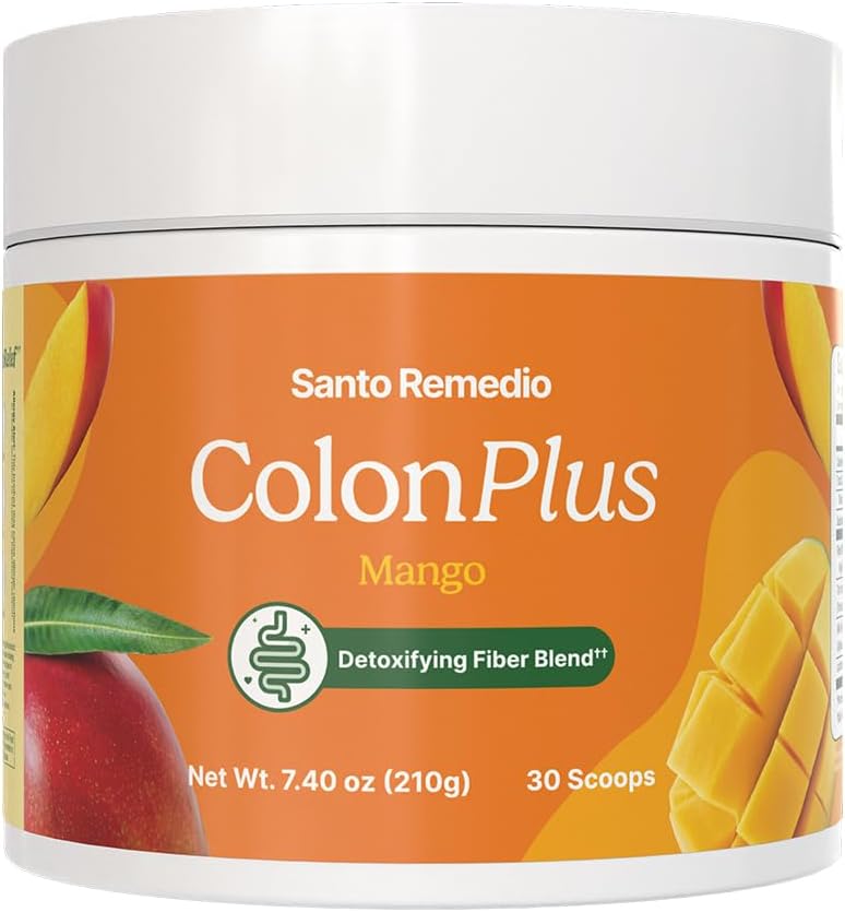 Santo Remedio Colon Plus, Colon Cleanser, Dietary Psyllium Husk Fiber og Probiotika Supplement, 30 Servere, Mango Flavor