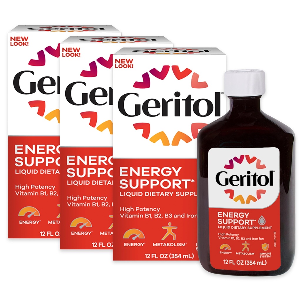 Geritol flydende Vitamin og Jern supplement, Energistøtte, Indeholder høj potens B- Vitamin og Jern, Pleasant Tasting, Let at synke, Ingen kunstige sødestoffer, Non- GMO, 12 Oz, 3 Pack