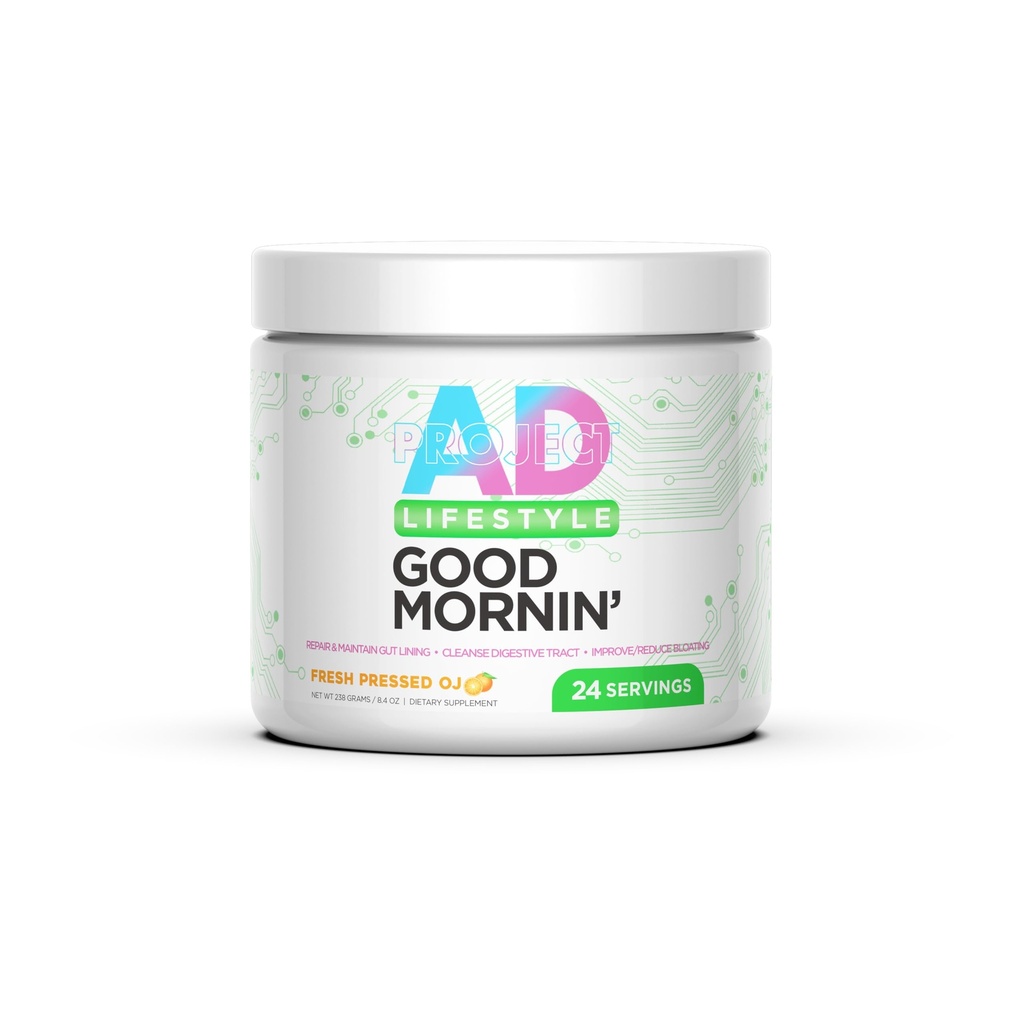 Projekt AD Life Good Morning Detox og Performance Drink, naturligt aromatiseret og formeret med L-GLutamin, Apple Cider Vincious, og Aloe Vera (24 Serveringer, Frisk presset Orange Juice)