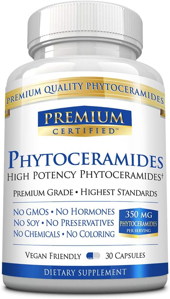 Phytoceramider 350 mg fra 100% Hvede- Vitamin A, C, E og D3 - Reverse Aging Skin, Replenish Fugt & Reparation Hud - 100% Pure Natural - 30 Kapsler - Vegansk Friendly