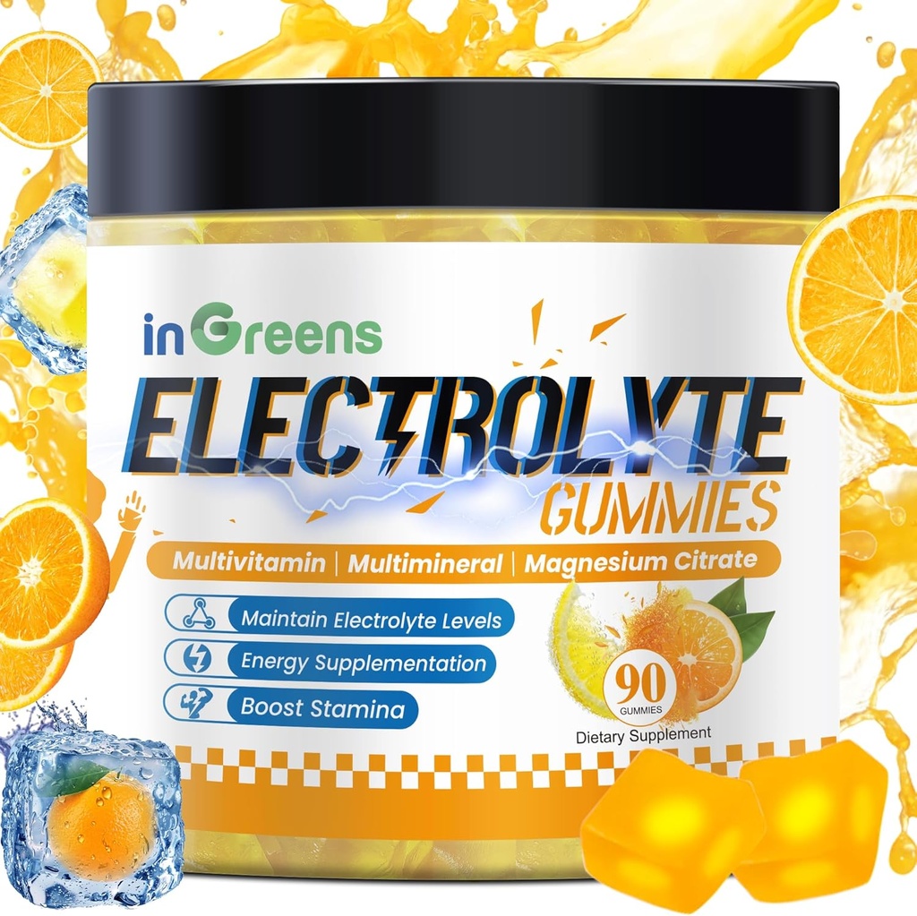 Natural Electrolyte Gummies med 6 Essential Electrolytes - Inkluderer vitaminer, Magnesium, Electrolytes, for løbere, Endurance Sport, Hydration Electrolyte Chews - 90 Gummies