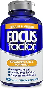 Focus Factor Voksne Brain og Vision Supplement, 120 Greve - Eye Vitamin, Mineral Supplement & Complete Multivitamin w / Lutein & Zeaxanthin - Brain Supplement for Focus, Koncentration, Hukommelse