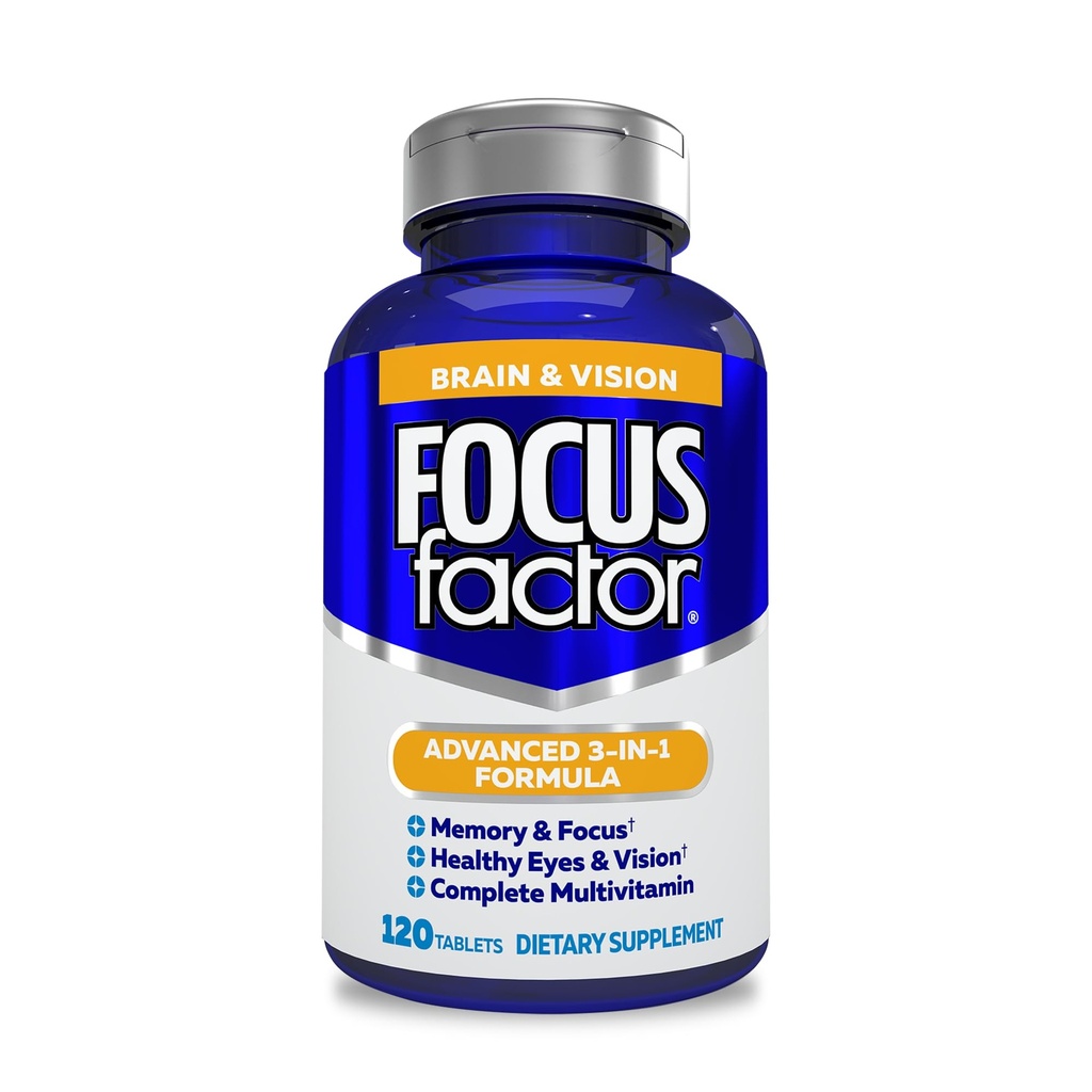 Focus Factor Voksne Brain og Vision Supplement, 120 Greve - Eye Vitamin, Mineral Supplement & Complete Multivitamin w / Lutein & Zeaxanthin - Brain Supplement for Focus, Koncentration, Hukommelse