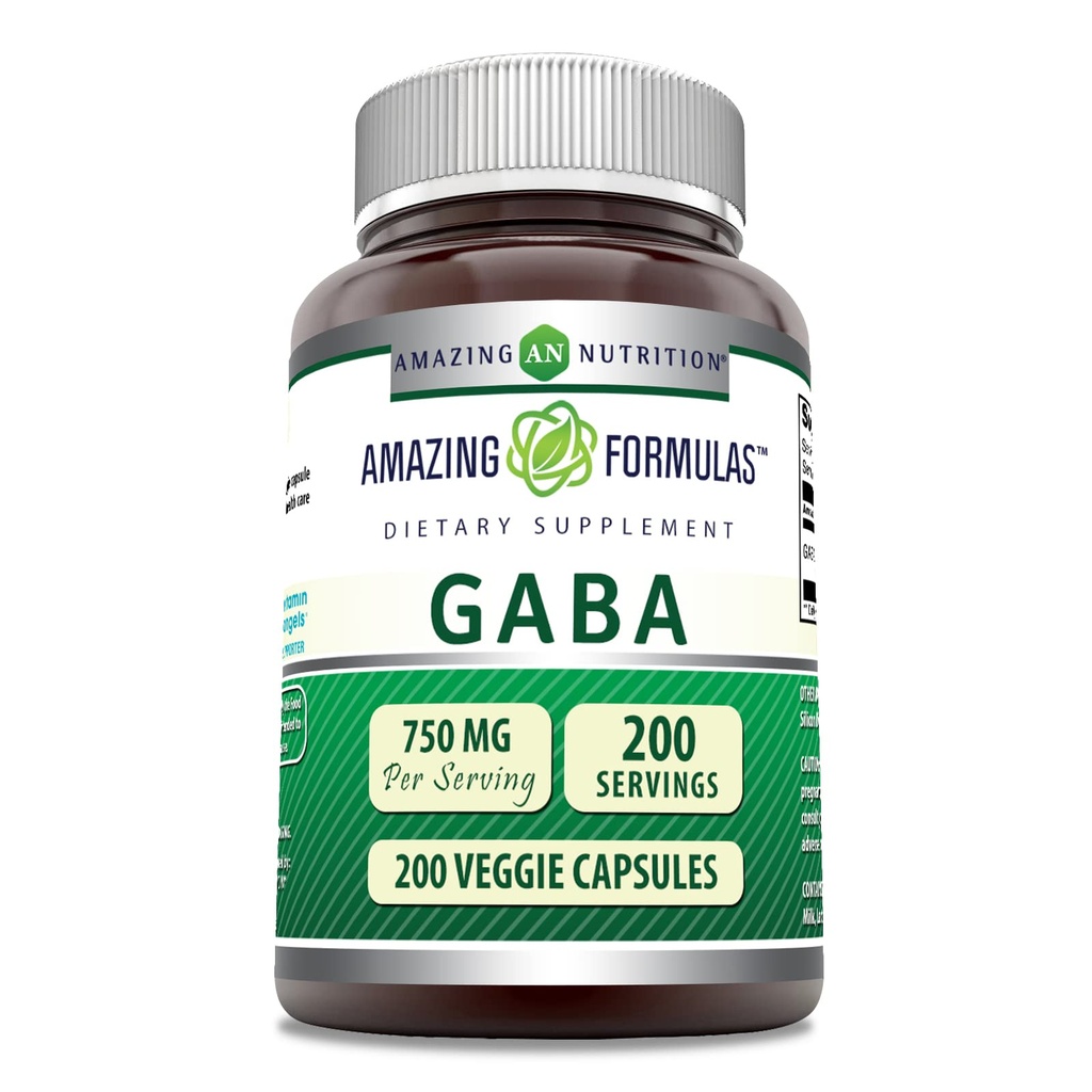 Amazing Formulas GABA 750mg Per Serving Veggie Kapsler Supplement 124; Non- GMO Note 124; Gluten Free