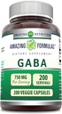 Amazing Formulas GABA 750mg Per Serving Veggie Kapsler Supplement 124; Non- GMO Note 124; Gluten Free