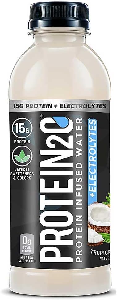 Protein2o 15g Whey Protein Isolate Infured Water Plus Electrolytes, Sugar Free Sports Drink, Klar til at drikke, Gluten Free, Lactose Free, Tropical Coconut, 16.9 oz Flaske (12 Greve)