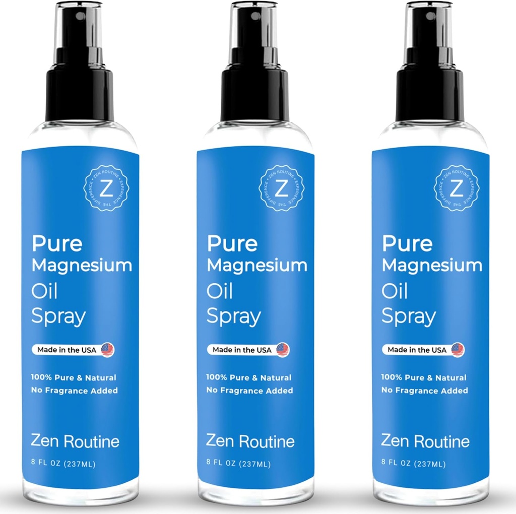 Pure Magnesium Oil Spray - 8oz (3 Pack) - Organic USP Grade, Magnesium Oil for Feet, Magnesium fra gamle mineraler - Aceite de magnesio para Los pies - Natural Magnesium Chloride, Made in USA