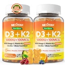 D3- vitamin K2 Gummies 5000IE / 10. 000 IE med Omega-3 250 mg + K2 (MK- 7) 100mcg - 5X Absorption Than Standard D3K2, med vitamin C, Zink og 5 økologiske grøntsager, understøtter knoglen- og tandstyrke, immunforsvar