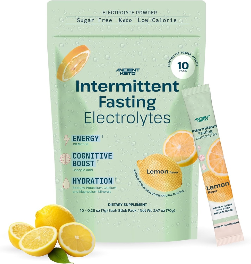 Ancient Keto Fasting Electrolytes - Sugar- Free Electrolyte Powder til intermitterende Fasting - Understøtter Cognition, energi, og Hydration