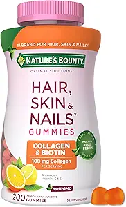 Nature 's Bounty Optimal Solutions Hår, Hud og Nails Collagen Pectin Gummies, 100 mg Collagen og 2.500 mcg Biotin Per Servering, Ingen Stick Gummy, Tropical Citrus Flavor, 200 ct, 100 Total Servering