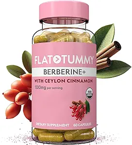Lejlighed Tummy Berberine Plus tillæg, 1200mg Berberine Per Serving, Post GLP-1 Berberine tillæg, Organic Berberine med Ceylon Kanel, 4: 1 Potence - 60 Kapsler