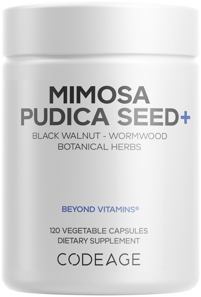 Codeage Organic Mimosa Pudica Seed Capsules - Mimosa Pudica Seeds Supplement - Black Walnut, Cloves, Vidanga, Neem, BioPerine - Alt i én - Sensitive Plant Pills - Non- GMO & Vegan - 120 Kapsler