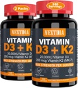 D3 20. 000 IE + K2 (MK7) 200mcg- Optimal vitamin D3 & K2- Support Strong Bones & Muscle, Calcium Absorption & immun Health, Hjælpe Vitamin D Mangler, Let at synke, (pakke med 2)