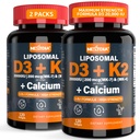 Vitamin D3 20. 000 IE + K2 Vitamin (MK4 & MK7) 200mcg + Calcium Citrat, Optimal Vitamin D3 K2 Softgel - Stærk Bone & Muscle, Calcium Absorption, Hjælper Vitamin D Mangler, Let at synke, 2Pack