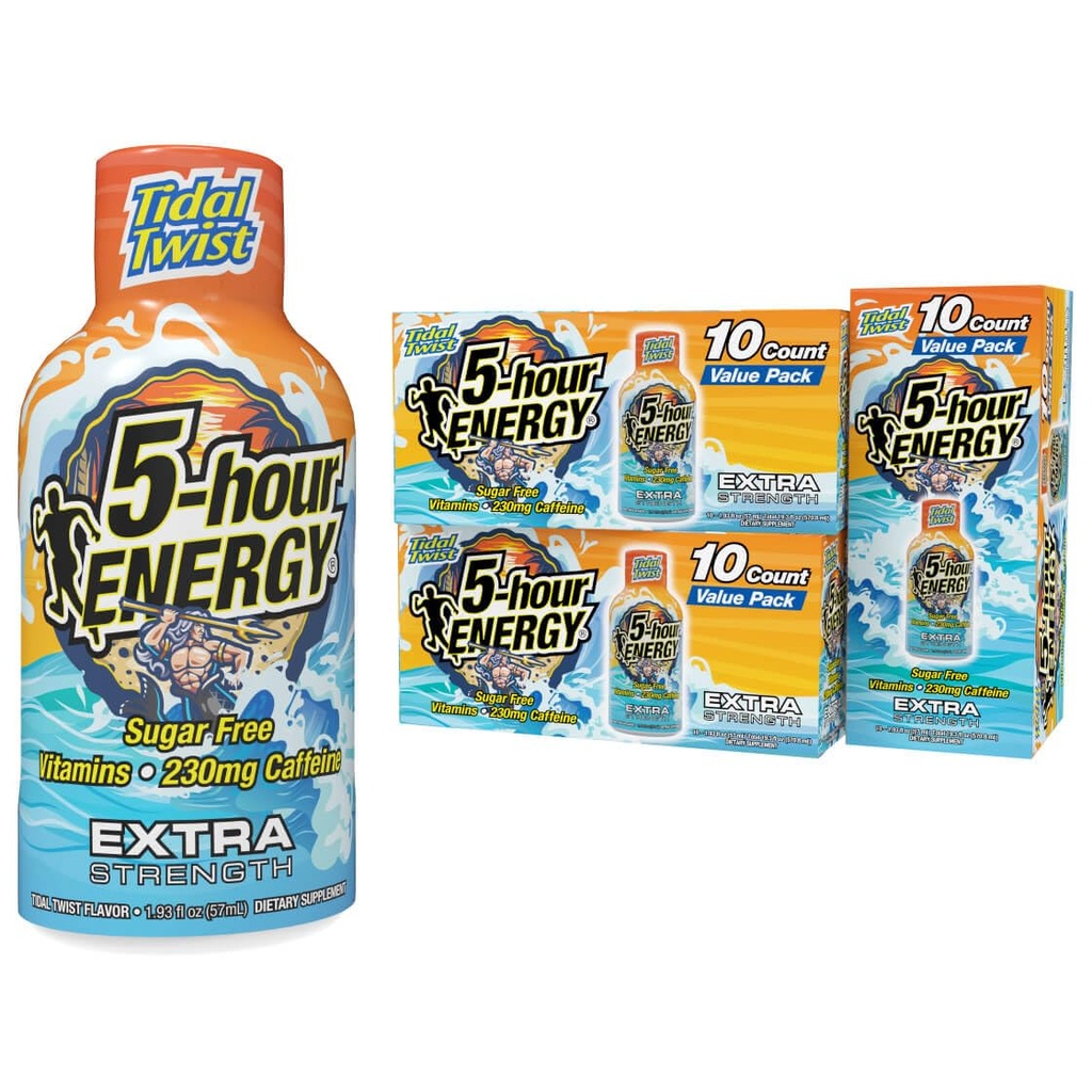 5-timers ENERGY Extra Strength Energy Shot, Tidal Twist (1,93 oz., 30 Greve), Zero Calories & Sugar- Free 230 mg Coffeined Energy Shot, Aminosyrer & B Vitamin, Kosttilskud, Pina- Colada Flavor