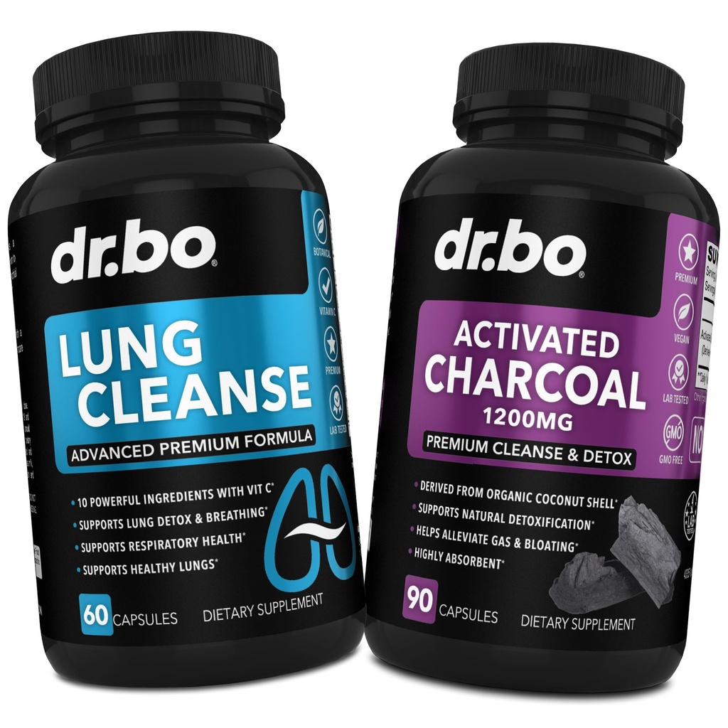 Lung Cleanse & Aktiveret kul kapsler - Respiratoriske kosttilskud & Organic Coconut Charcoal Pills til Mave Gas og Bloating Support - Herbal Detox til Lunger, Bronchial Sundhed & Gut