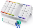 Ugentlig Pill Organizer 2 gange om dagen, KOVIUU Stor Travel Pill Box 7 dag, Am Pm to gange daglig Pill sag med roterende håndtag, Pill Holder Container for Vitamin, Medicin, tillæg, Fiskeolie, Hvid