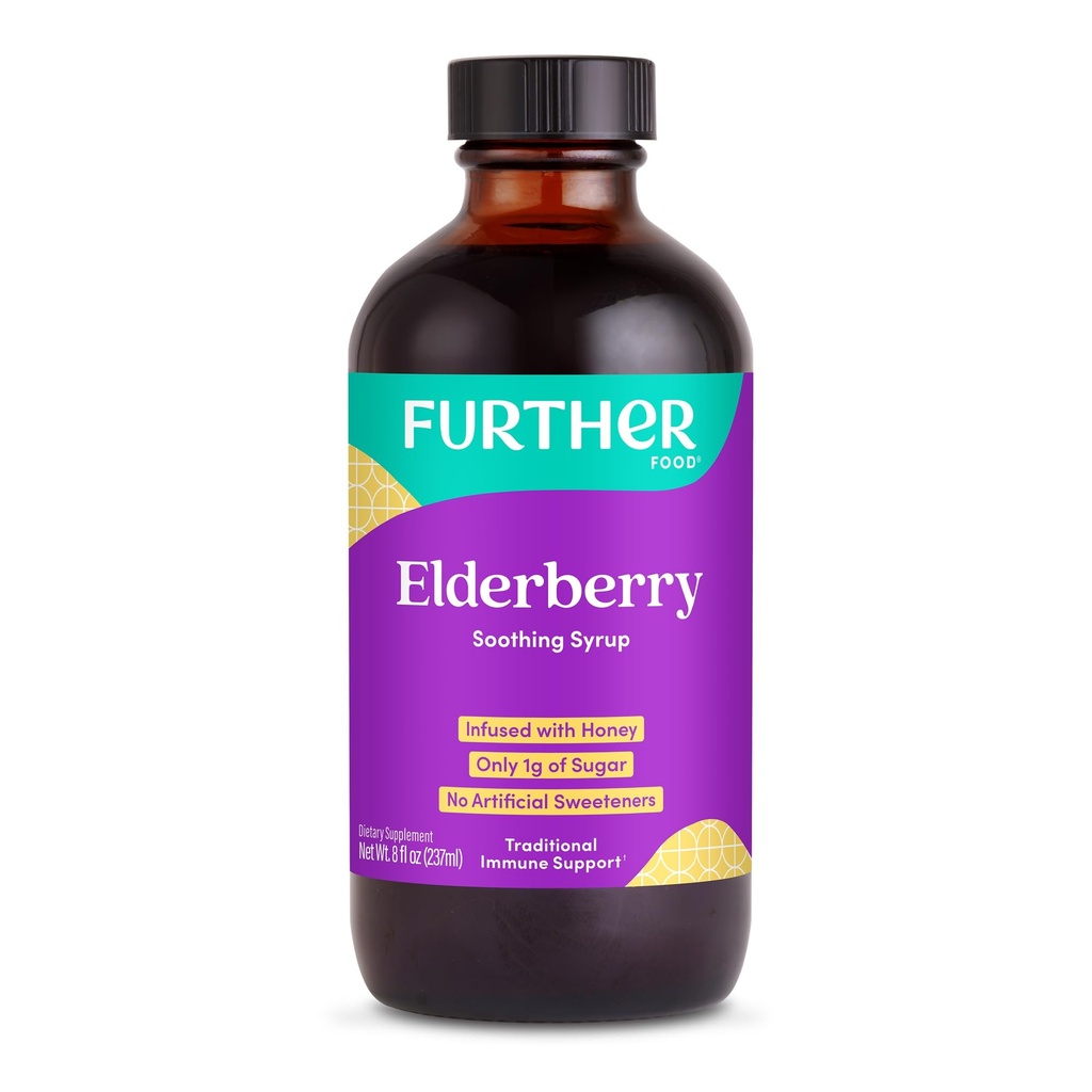 Yderligere Food Elderberry Syrup til immunforsvar, Sambucus Elderberry supplement, Daglig Herbal immunsystem støtte til børn og voksne, Gluten Free (8 Fl oz af Elderberry Soothing Syrup)