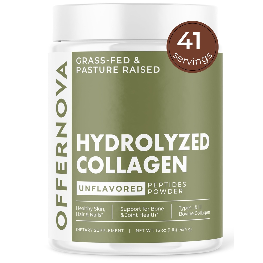 Hydrolyseret collagen peptider pulver - 100% Pure, Grass Fed & Unflavored for kvinder & mænd - for sunde knogler, joints, hår & hud - Colageno Hidrolizado en Polvo Piel, Cabello y Articulaciones