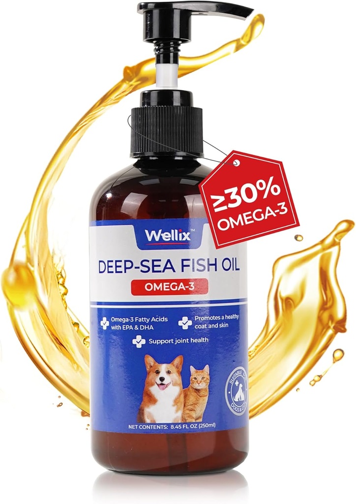 Wellix Omega 3 Fish Oil for Dogs, Bedre end Salmon Oil for Dogs, Hund Fish Oil Supplement, Pet Skin and Coat Supplement, Promoes Heart, Joint & Immune Health, EPA & DHA